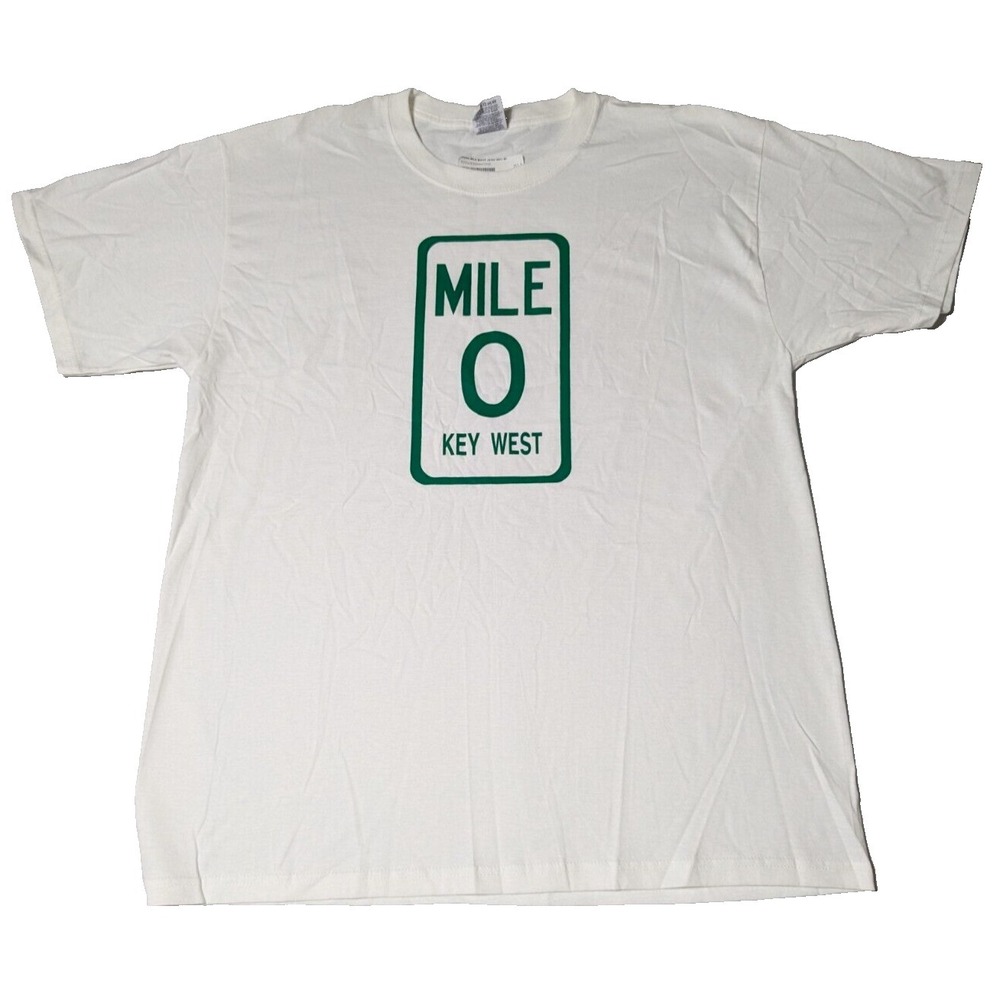MILE MARKER ZERO KEY WEST x SANDAL FACTORY Men Large White T-Shirt NEW Y2K